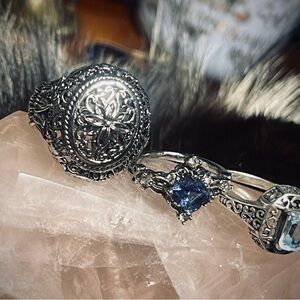 Intricate Silver and Blue Gemstone Rings 925